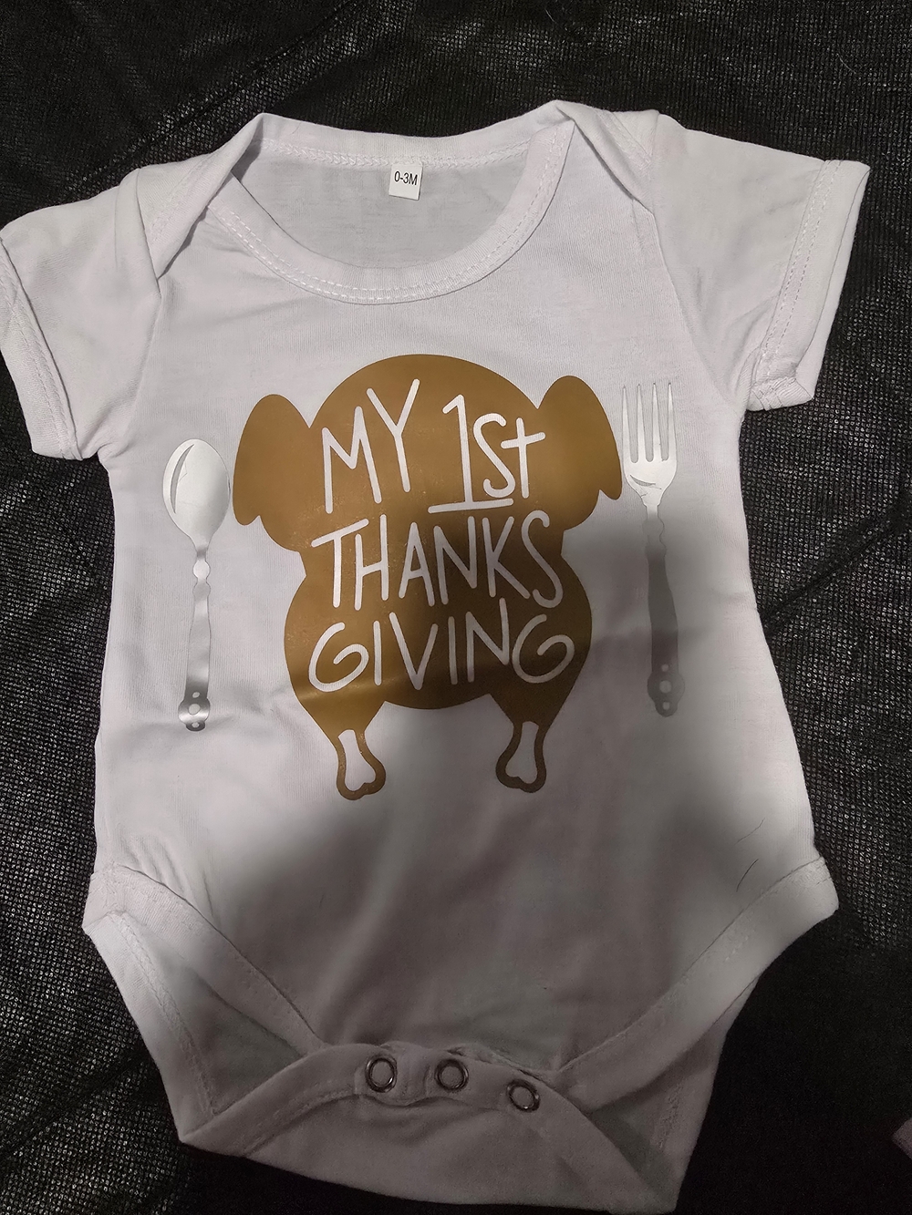My 1st Thanksgiving Baby Onesie - White with Gold Print
